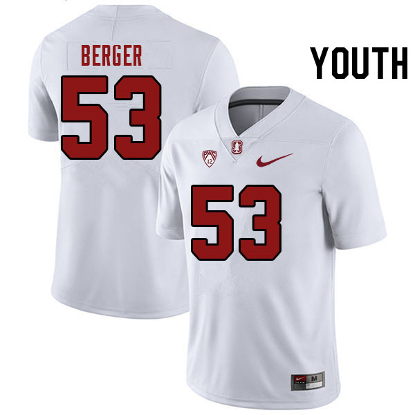 Youth #53 Carson Berger Stanford Cardinal College Football Jerseys Stitched Sale-White